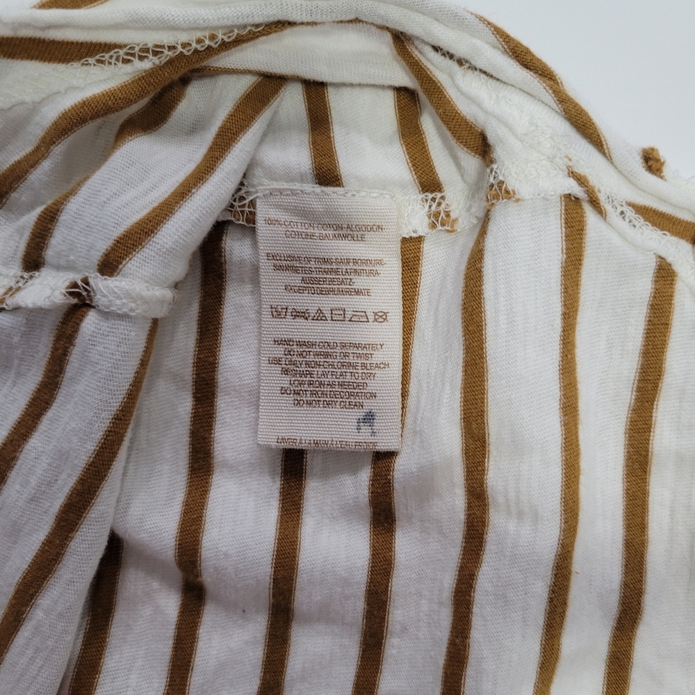 Free People Women's Size M Top White & Brown Striped - Picture 12 of 13